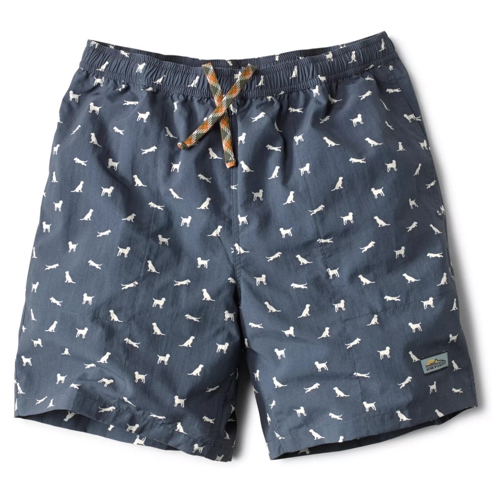 ORVIS Men's Ultralight Swim Shorts
Color - Navy Blue/Dog Print- Size Medium NEW!
